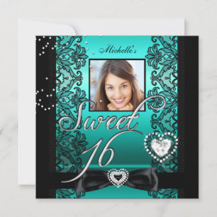 Invitación Dulces 16 Dulce Dieciséis Verde Teal Negro Encaje
