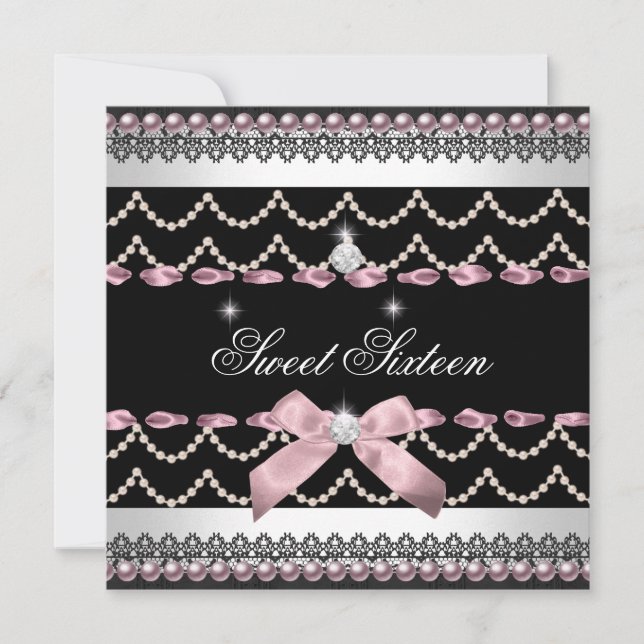 Invitación Dulces 16 Dulces Dieciséis Blancas Rosadas Negras (Anverso)