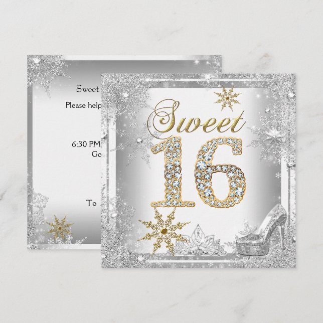 Invitación Dulces 16 Dulces Dieciséis Plata Blanco Oro Elite (Anverso / Reverso)