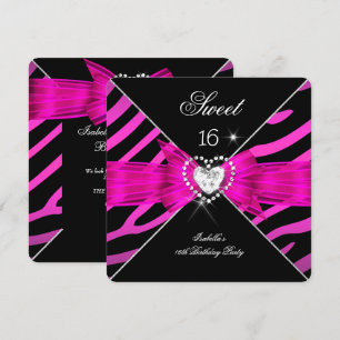 Invitación Dulces 16 Dulces Dieciséis Rosa Brillante Cebra Ne