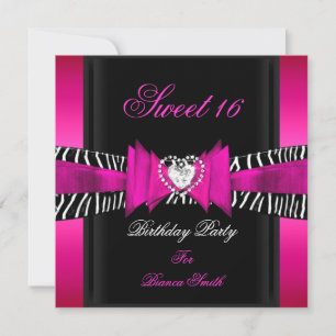 Invitación Dulces 16 Dulces Dieciséis Rosa Caliente Cebra Neg