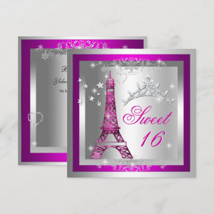 Invitación Dulces 16 Dulces Dieciséis Tiara Rosa Torre Eiffel