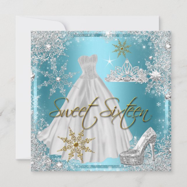 Invitación Dulces 16 Dulces Dieciséis Verde Azul Blanco Oro E (Anverso)