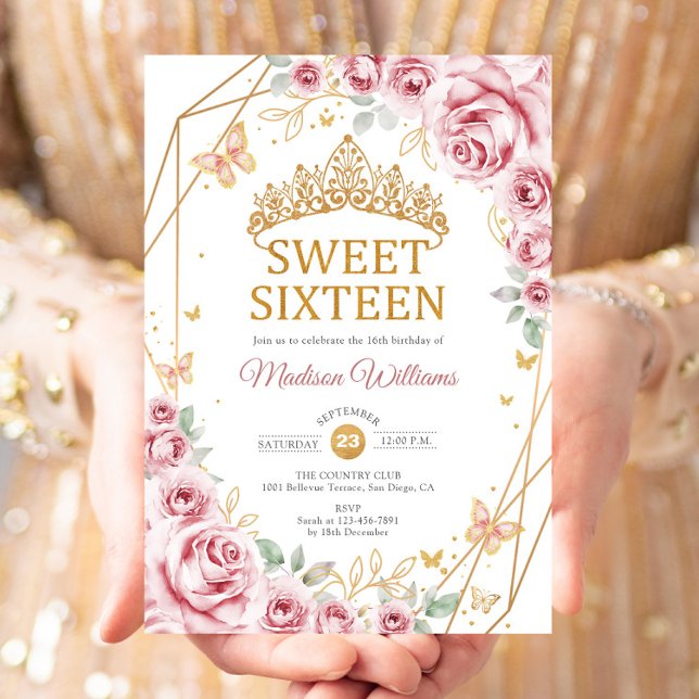 Invitación Dulces 16 Elegantes Rosas Rosadas Chic Oro (Subido por el creador)