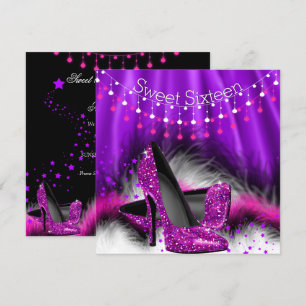 Invitación Dulces 16 Estrellas Rosadas Moradas Tacones Fiesta