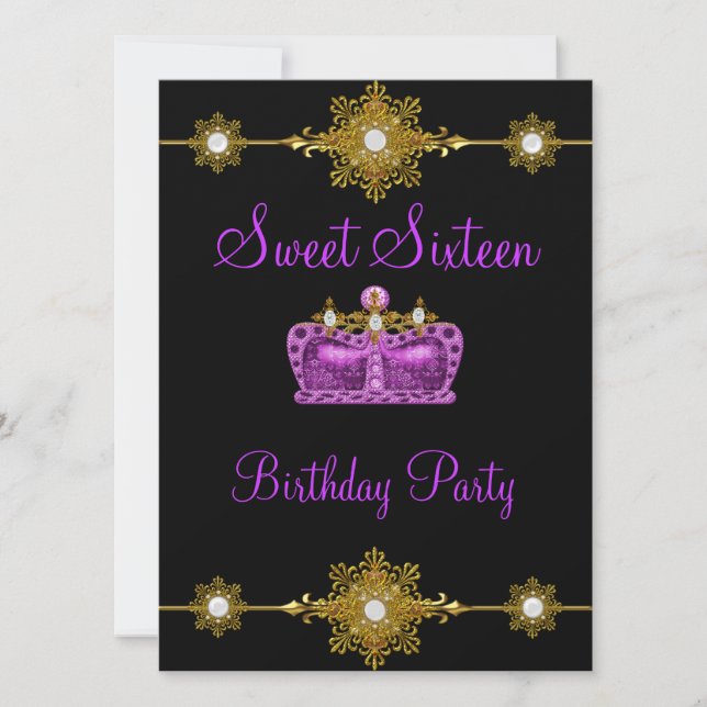 Invitación Dulces 16 Evento Princesa Morado Dorado Negro (Anverso)