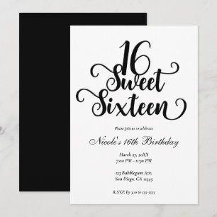 Invitación Dulces 16 Fiesta de Cumpleaños Blanco y Negro  
