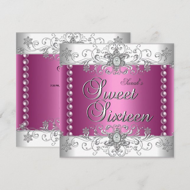 Invitación Dulces 16 Fiesta de Cumpleaños Rosa Perla Blanco D (Anverso / Reverso)