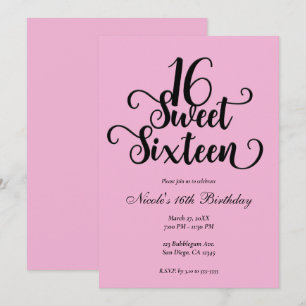 Invitación Dulces 16 Fiesta de Cumpleaños Rosado y Negro Bubb