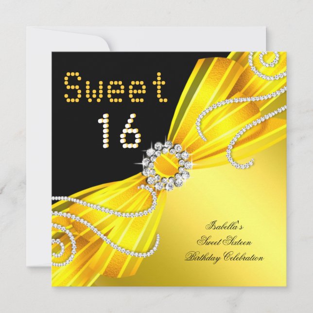 Invitación Dulces 16 Fiesta de Diamante Amarillo de los Dulce (Anverso)
