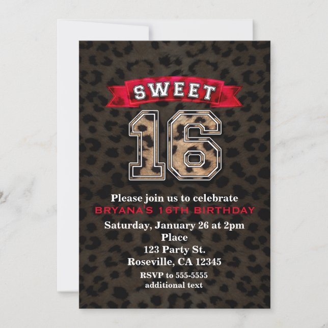 Invitación Dulces 16 Fiesta de Impresión de Leopardo Negro y  (Anverso)