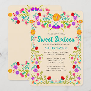 Invitación Dulces 16 Fiesta Mexicana Champán Floral Cumpleaño