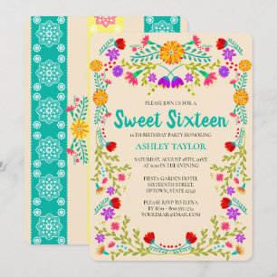 Invitación Dulces 16 Fiesta Mexicana Papel Picado Champagne