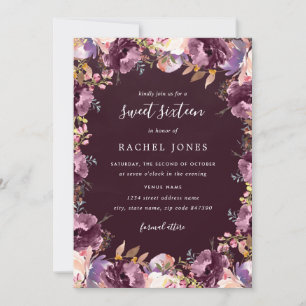 Invitación Dulces 16 Floral Púrpura en Flor