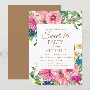 Invitación Dulces 16 Florales Amarillas Rosadas Con Brillo Do