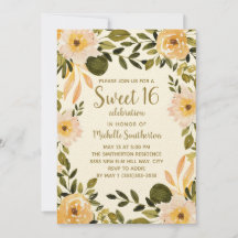 Dulces 16 Florales de Verde Amarillo Crema