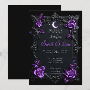 Invitación Dulces 16 Florales Morados Góticos
