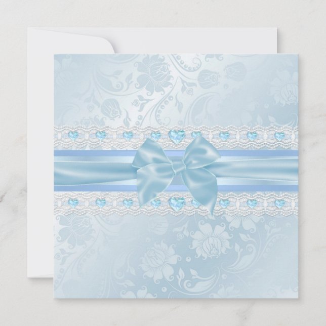 Invitación Dulces 16 Flores Azules y Lazo (Anverso)