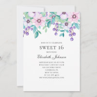 Dulces 16. Flores moradas y rosas. 16.º cumpleaños