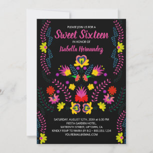 Invitación Dulces 16 Flores para Fiesta Mexicana Cumpleaños N