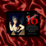 Invitación Dulces 16 | Foto de cumpleaños 16 de rojo y negro<br><div class="desc">#Sweet16 Celebra este hito con este moderno guión de tipografía pintada a mano en rojo, negro y plata y el purpurina "Sweet 16" con el falso purpurina metálico "Sweet" entrelazado en una acuarela "16" con fondo de piedra de mármol. Este caprichoso tema de la fiesta de cumpleaños 16 presenta un...</div>