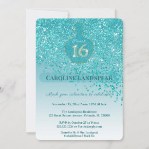 Invitación Dulces 16 Fragancia Azul Teal Azul Cinta de Purpur