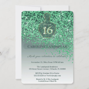 Invitación Dulces 16 Fragancia Esmeralda Cinta Verde con Purp