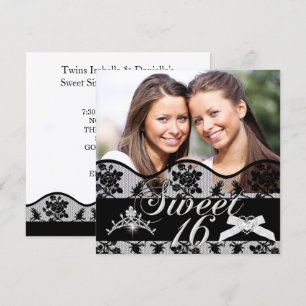 Invitación Dulces 16 Gemelas Negras Foto Dulces Dieciséis