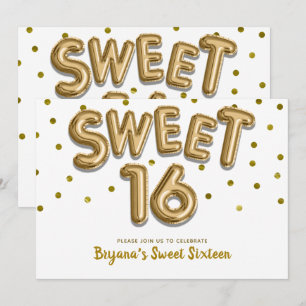 Invitación Dulces 16 Globos de Oro y Confeti de Fiesta CUALQU