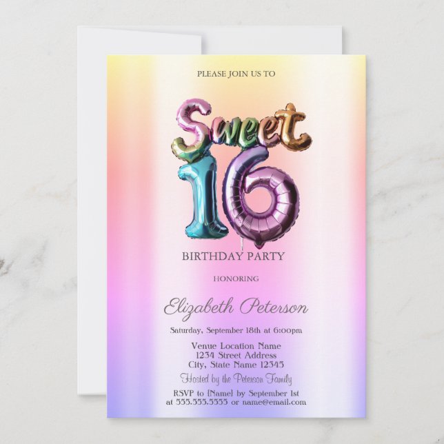 Invitación Dulces 16 Globos Neon Ombre Modernos (Anverso)
