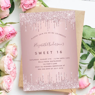 Invitación Dulces 16 goteos de rosa polvorientos rosa