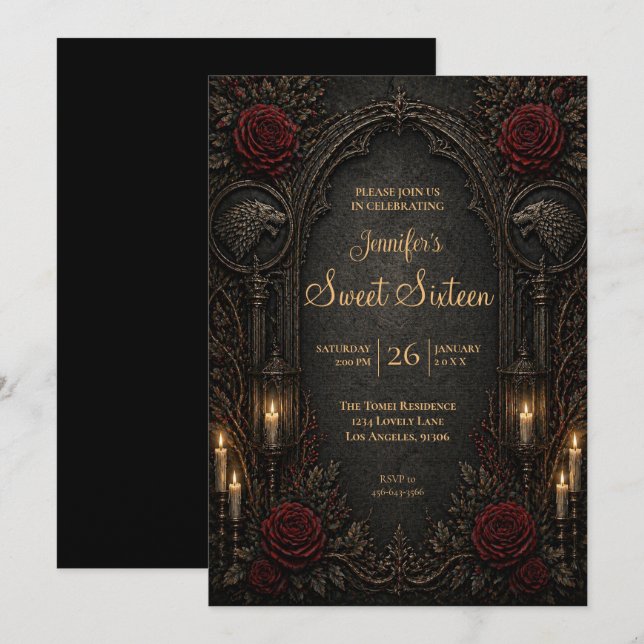 Invitación Dulces 16 góticos vintage (Anverso / Reverso)