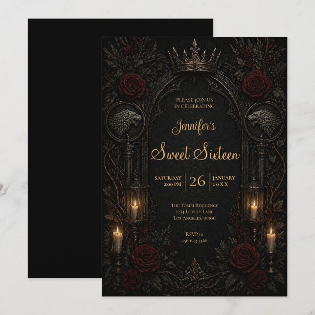 Invitación Dulces 16 góticos vintage (Anverso / Reverso)