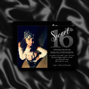 Invitación Dulces 16 Gray Grunge Faux Silver Purpurina Foto