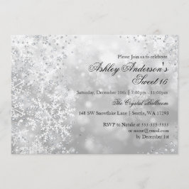 Invitación Dulces 16 Invierno Paisaje Mágico Brillo Copos de 