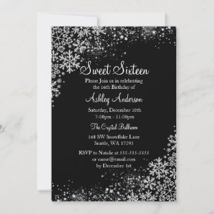 Invitación Dulces 16 Invierno Paisaje Mágico Brillo Copos de