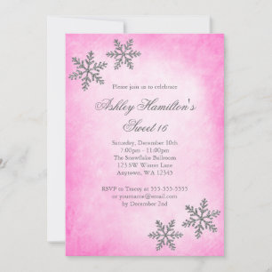 Invitación Dulces 16 Invierno Paisaje Mágico Brillo Copos de