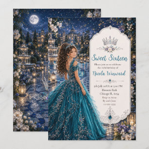 Invitación Dulces 16 Jardín de Princesa Azul Turquesa