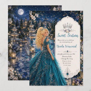 Invitación Dulces 16 Jardín de Princesa Azul Turquesa