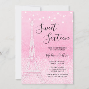 Invitación Dulces 16 Luces Brillantes Rosa París