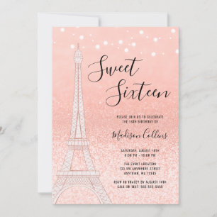 Invitación Dulces 16 Luces de Purpurina de Oro de París