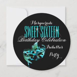 Invitación Dulces 16 Máscara Azul Teal Fiesta de Cumpleaños d
