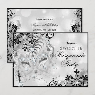 Invitación Dulces 16 Máscara de joya y damasco Mascarada de p