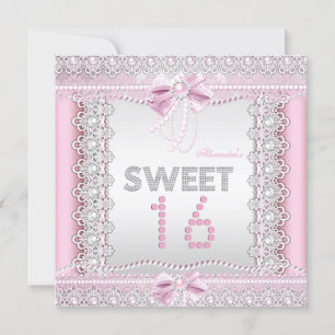 Invitación Dulces 16 Perlas Blancas Rosadas Lindo Lazo de Enc