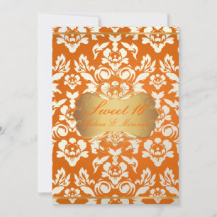 Invitación Dulces 16/ princesa/ damasco perla/ naranja tritur