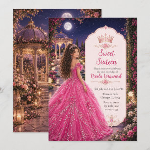 Invitación Dulces 16 Princesa Jardín Rosa a la Luz de la Luna