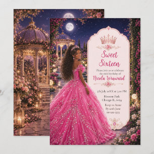 Invitación Dulces 16 Princesa Jardín Rosa Bajo la Luz de la L