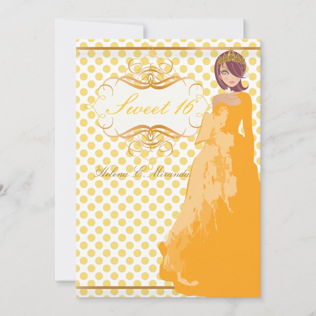 Invitación Dulces 16/ princesa/lunares (Anverso)