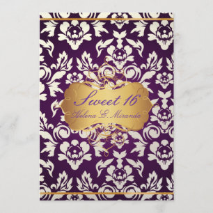 Invitación Dulces 16/ princesa/ perla damasco/ ciruela
