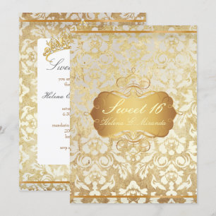 Invitación Dulces 16 Princesa Perla Damask Pergamino Vintage